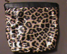 MMS satin leopard animal zip travel makeup accessory bag pouch toiletry NWOT