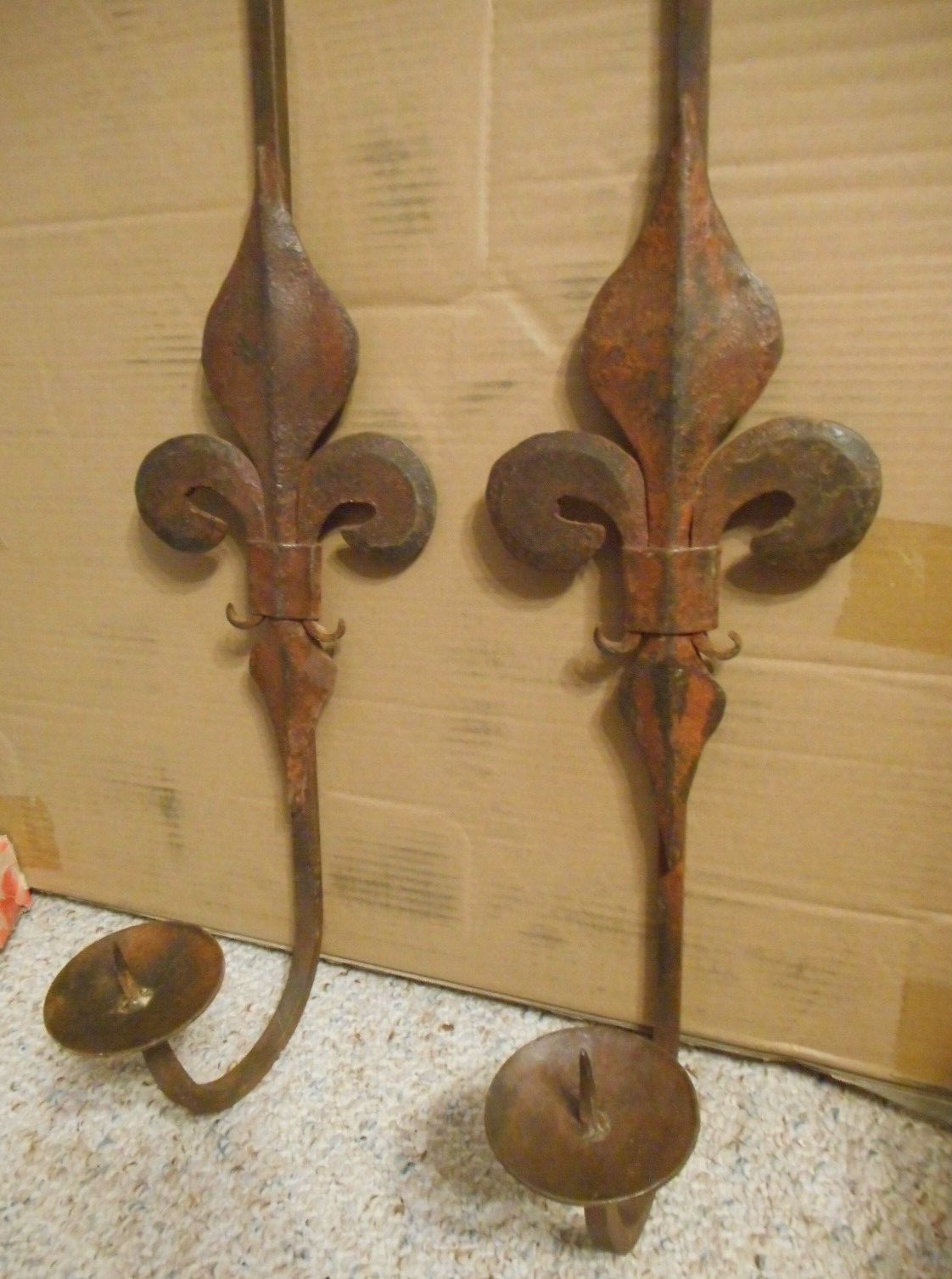 Vintage Hand Forged Pair Large Wall Sconces by Jan Barboglio 35" H Candleholder