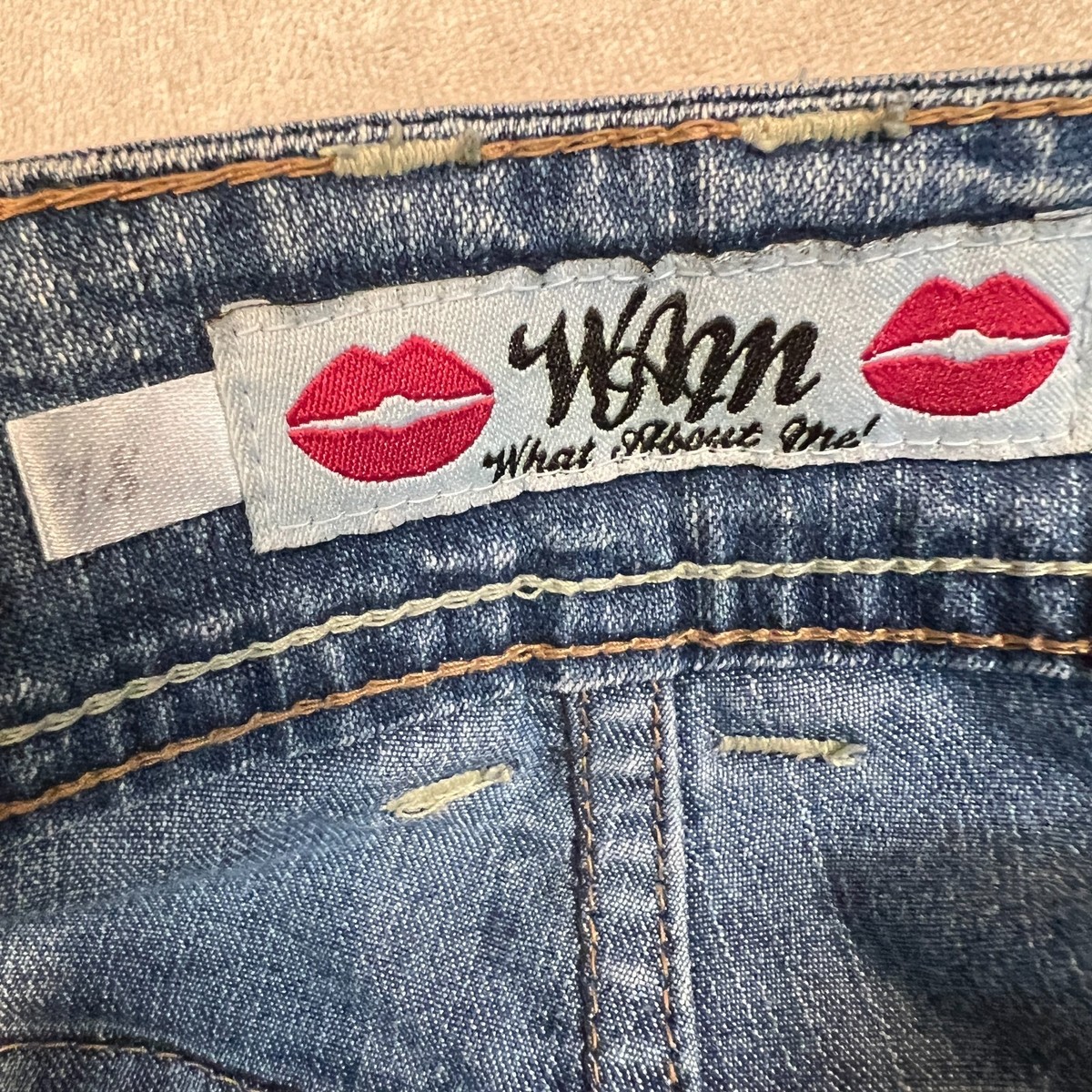 WAM Jeans Size 7/8 Women's What About Me Tapered Medium Wash Embroidered View 3