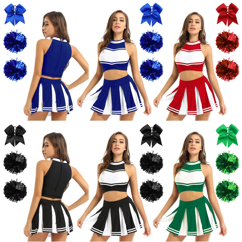Women Cheerleader Costumes Cheer Uniform Outfit Fancy Dress Halloween Party - Image 4 of 4