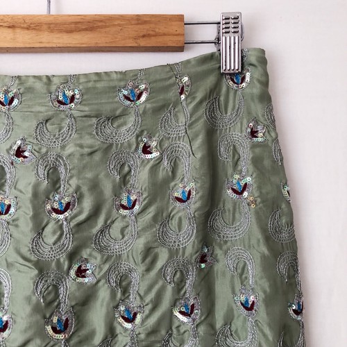 Alannah Hill Skirt Size 8 My Girl Green Silk Floral Sequin Pencil Y2K Cocktail - Picture 3 of 11