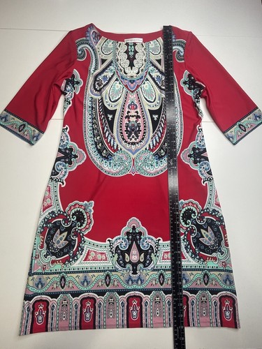 Sandra Darren Women's Red Multicolor Paisley 3/4 Sleeve Shift Dress Size 6 - Picture 6 of 10