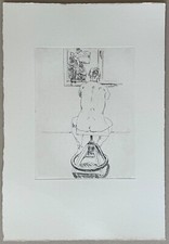 Norbert Tadeusz, weiblicher Akt auf Drehstuhl, Radierung, 1970er, unsigniert