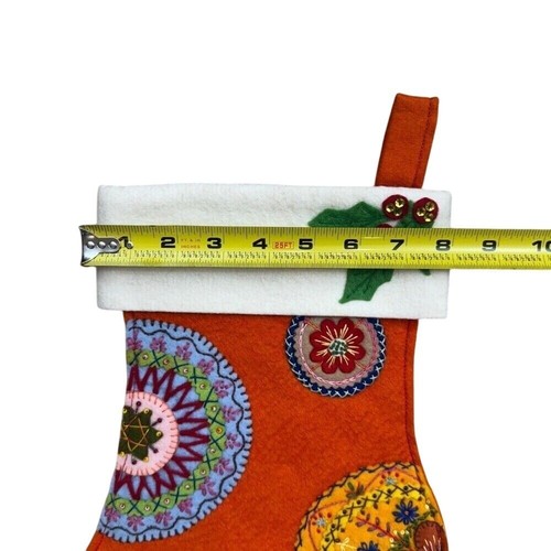 Vintage 70er Handarbeit Weihnachtsstrumpf bestickt Filz Deko Unikat Applikation - Bild 7 von 8