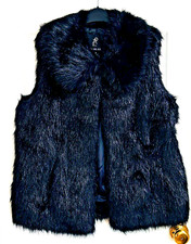 NEW RACHEL ZOE size M Medium black faux fur vest jacket collar pockets