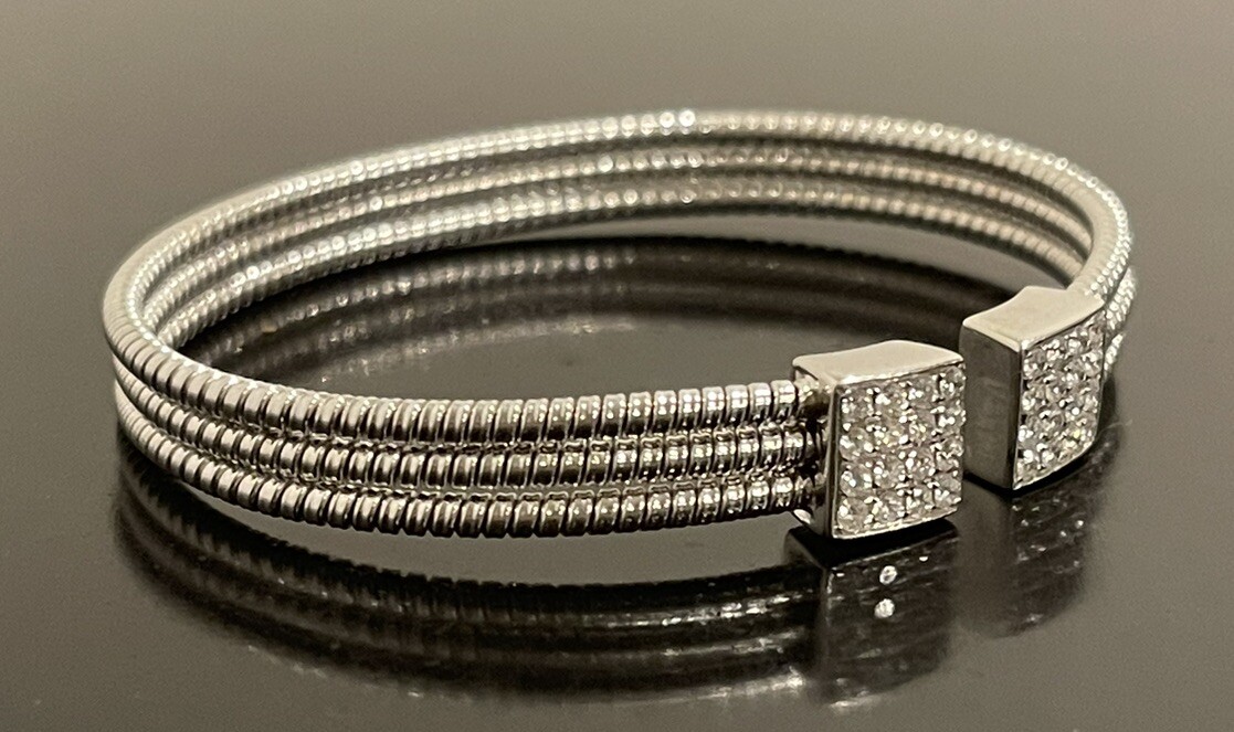 18K Solid White Gold Open Bangle Flexible Bracele… - image 3