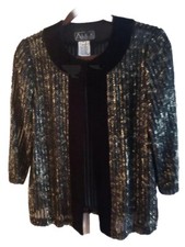 Alex Evenings Jacket Lace Glitter Black Gold Medium Women's Blazer Stunning NWT