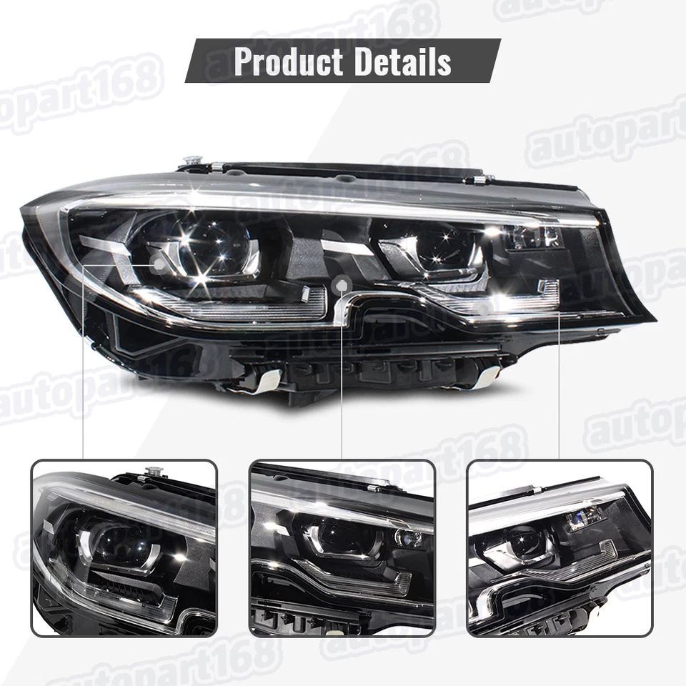 Right LED Headlight For 2019-2021 BMW 3 Series G20 G21 G28 340i 330i 4Pins W/AFS - Image 4 of 4
