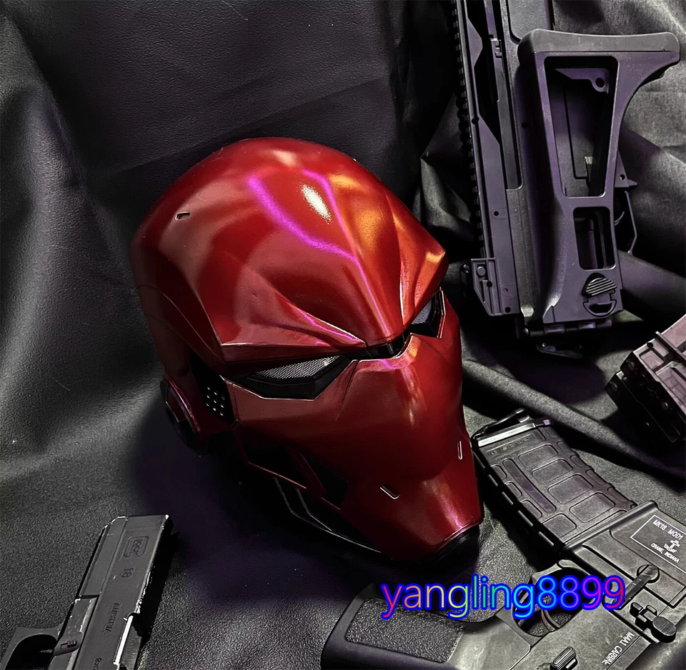 Cosplay Mask Halloween Prop Red Hood Red Helmet 3D Print w/ Led Eyes Pale Rider - Image 2 of 4