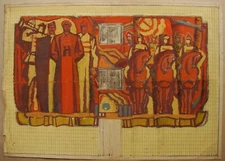 Ukrainian Soviet USSR painting avant-garde monumental sketch Red Army horse