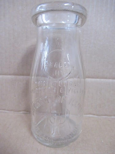 Rare University of Illinois Half Pint Milk Bottle Dairy Clear Urbana