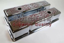 Sbc Red Flame Chrome Valve Cover 283-305-327-350 Small Block Chevy Tall 58-86