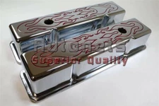 SBC Red Flame Chrome Valve Cover 283-305-327-350 Small Block Chevy Tall 58-86