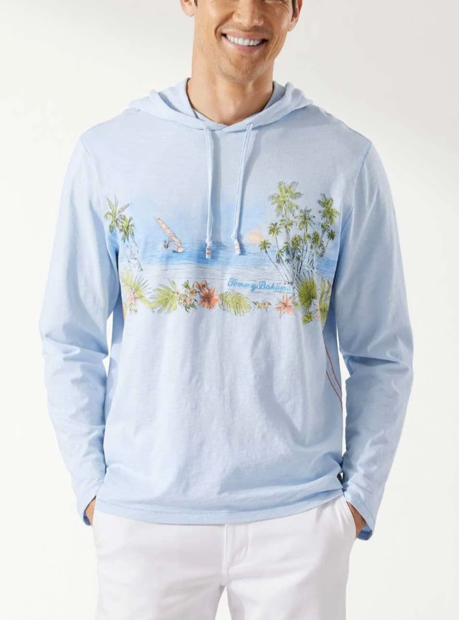 Толстовка TOMMY BAHAMA Wind Surf Lux с капюшоном из легкого хлопка небесно-голубого цвета Sz L 12390₽