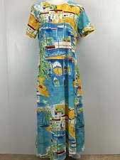 Vtg Laguna Bay Short Sleeve Maxi Dress Sz M L? EUC Cruise Vacation Colorful 90’s