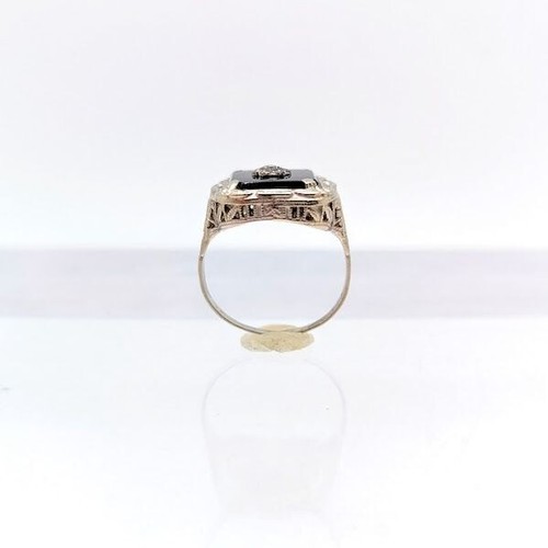 Art Deco 14k White Gold Ostby Barton Black Onyx Diamond Ring Antique OB Diamond - Picture 8 of 10