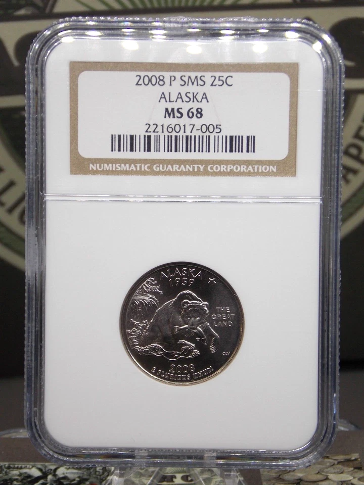 2008 "P" State Quarter **ALASKA** SMS 25c NGC MS68 #005 Gem BU Unc Uncirculated - Image 3 of 4