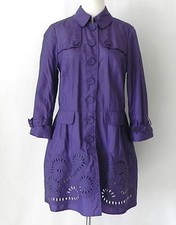 Etcetera Light Weight Trench Coat Purple Shiny Nylon 3/4 Sleeve Pockets Size 4