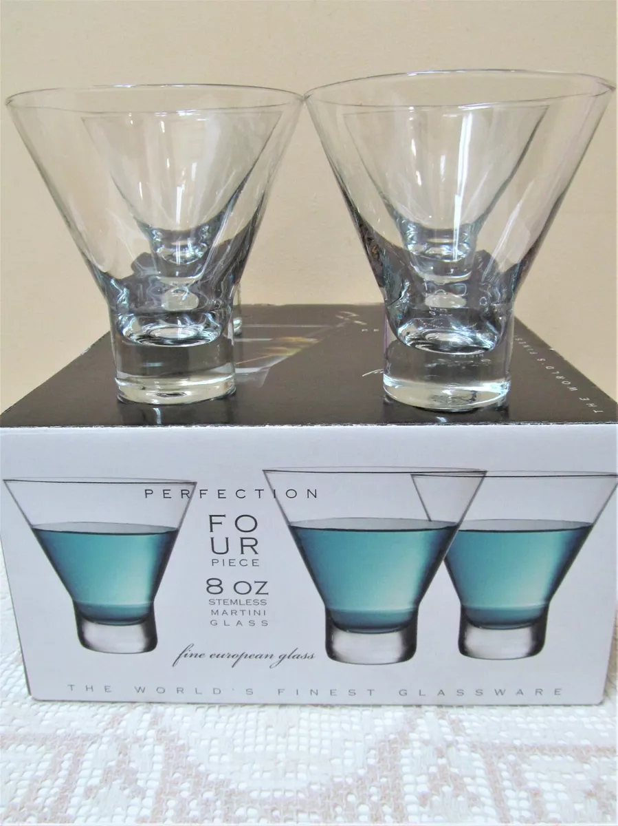 Perfection Set of 4 European Clear Stemless Martini Glasses 8 oz.