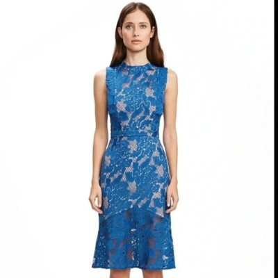 Cooper St Blue Lace Midi Column Dress High Neck Size 2 | eBay
