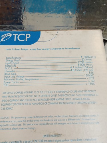 TCP 1R402351K ,23W-120W ,120V ,5100K, R40 Compact Fluorescent Lamp(21D2 - Picture 7 of 8