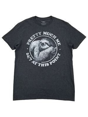 Mens Charcoal Gray Sloth Meme Pretty Much Me 24/7 Short Sleeve T-Shirt