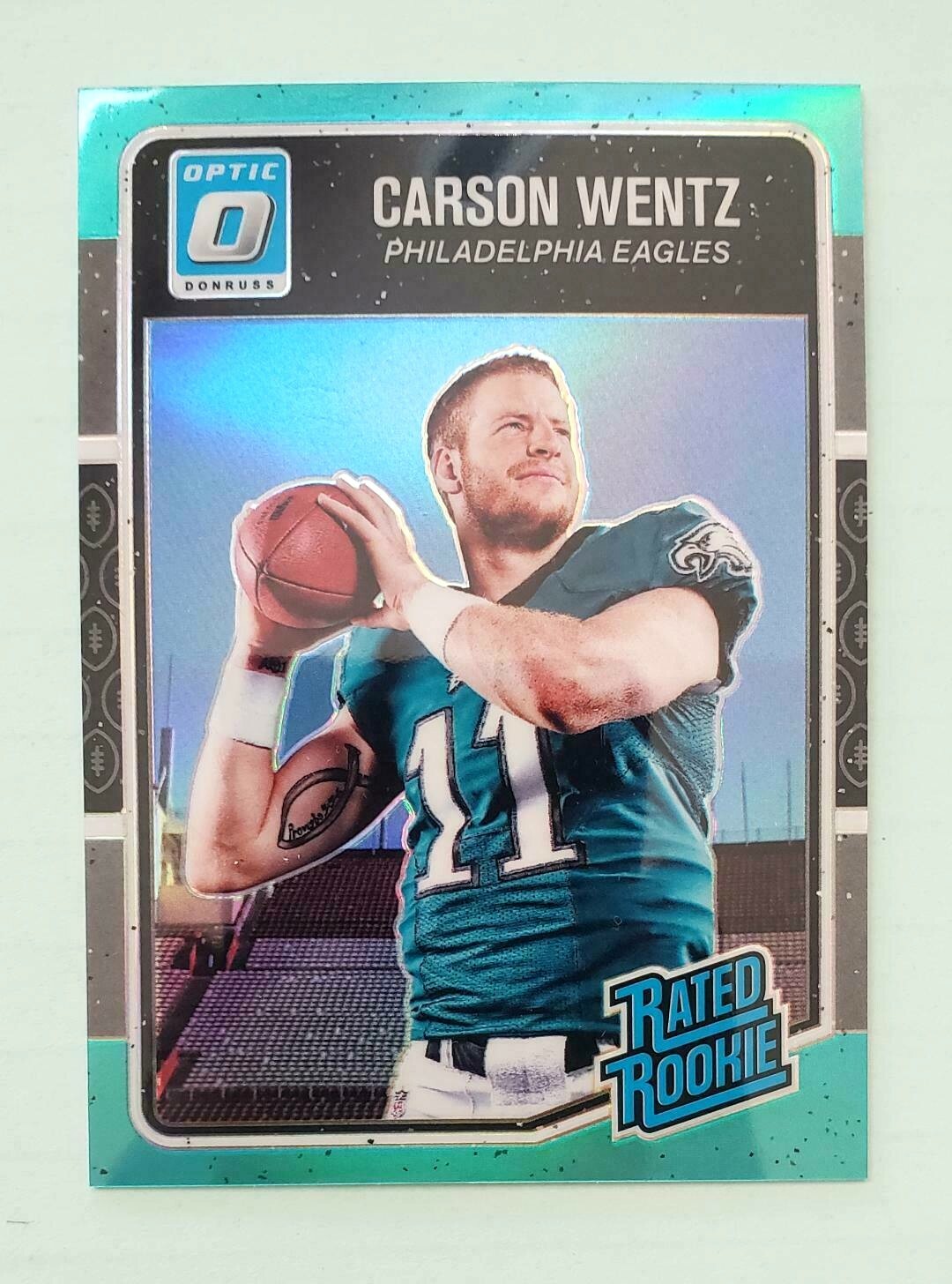 2016 Optic Aqua /299 Carson Wentz Rated Rookie #156 Commanders New QB NM+