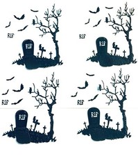 24 pcs SPOOKY GRAVE w/ RIP, CROWS, BATS SPOOKY TREE SILHOUETTE DIE CUT/ CUTS