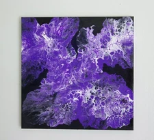 Abstract Blue Acrylic Pour Painting On 12 x 12 Wood Box Frame