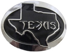 State of Texas Black Silver Map Oval Metal Belt Buckle