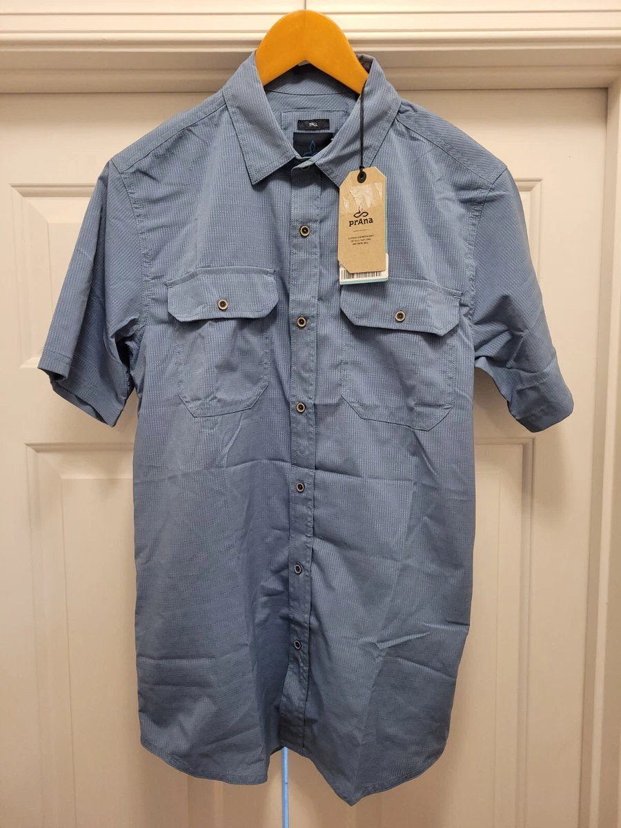 prAna Men s Cayman Short Sleeve Button Up Shirt sz Small Tall New
