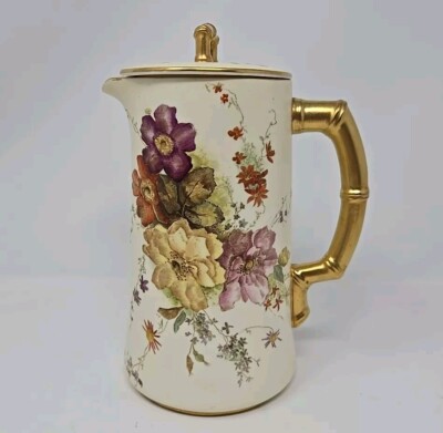 Hand Painted  Royal Worcester Chocolate Pot, 8 3/4'' Late 19th C.