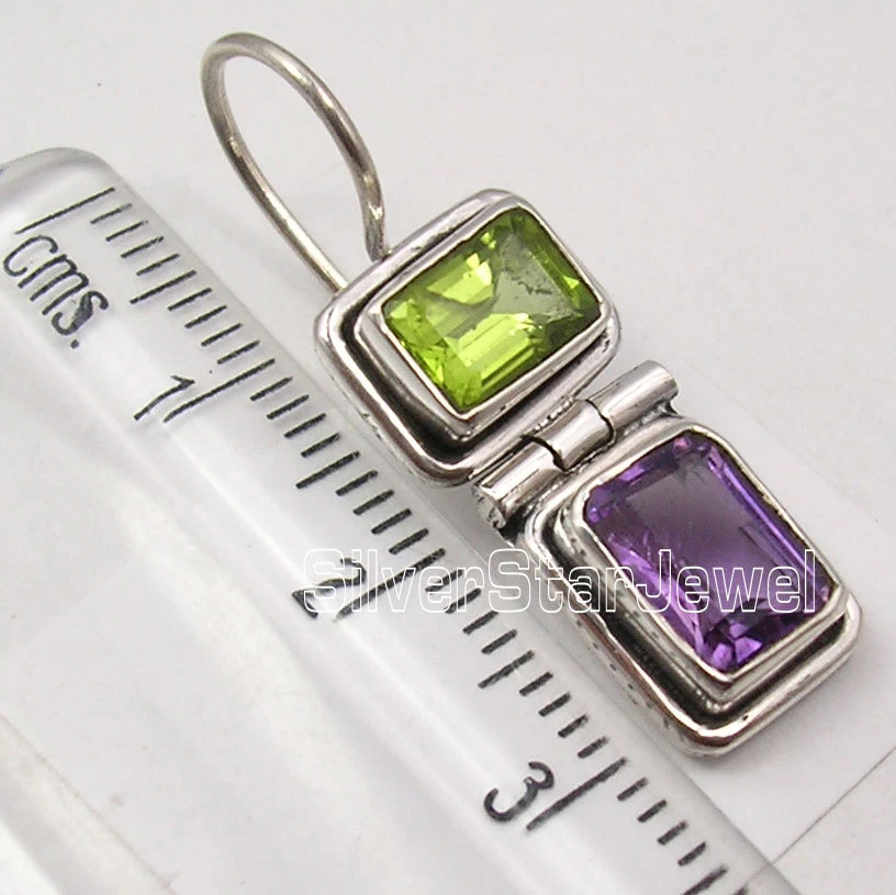 TRENDING 2024 | 925 Silver Natural PERIDOT & AMETHYST 2 Gemstone Earrings 1.1" - Image 3 of 3