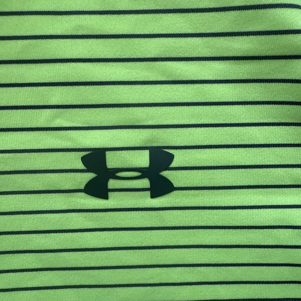 Camisa polo de golf Under Armor suelta HeatGear para hombre con logotipo M a rayas amarillo neón negra Foto 2 de 4