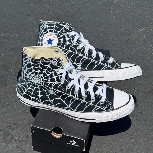 Spiderwebs on Black Converse Chuck Taylor High Top Sneakers Custom