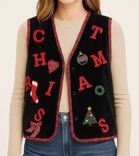 Vintage Studio Collection Christmas Vest L Velvet Plaid Ugly Party Holiday