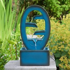 Solar Power Azure Falls Blue Cascading Water Feature Outdoor Garden Fountain