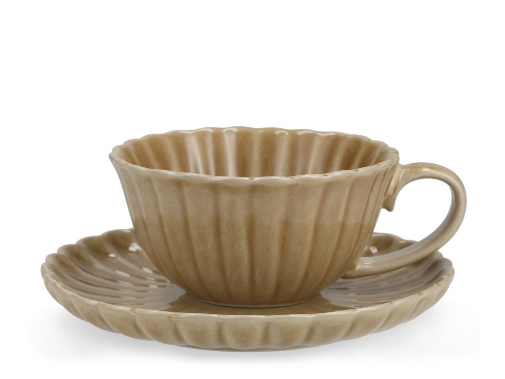 H&H 6 Jumbo Lotus Cups With Stoneware Saucer Beige cc 400
