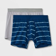 Men's Striped Boxer Briefs 2pk - Goodfellow  Co  Blue/Gray S: Lightweight Knit