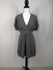 Y2K Express Babydoll V-Neck Ribbed Sweater Dress Short Mini Women's Large A044