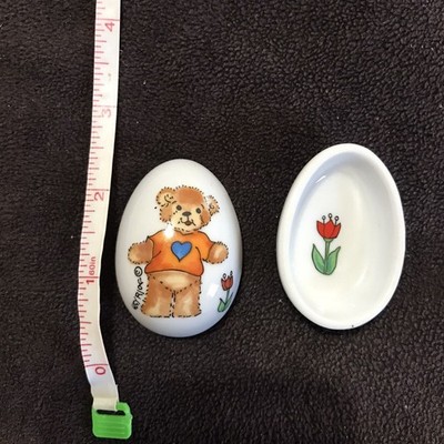 Vintage Enesco Porcelain Ceramic Bear Egg Trinket Ring Box