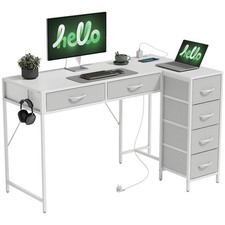 HOMCOM Scrivania Moderna Angolare a 6 Cassetti in Legno e Acciaio Bianco