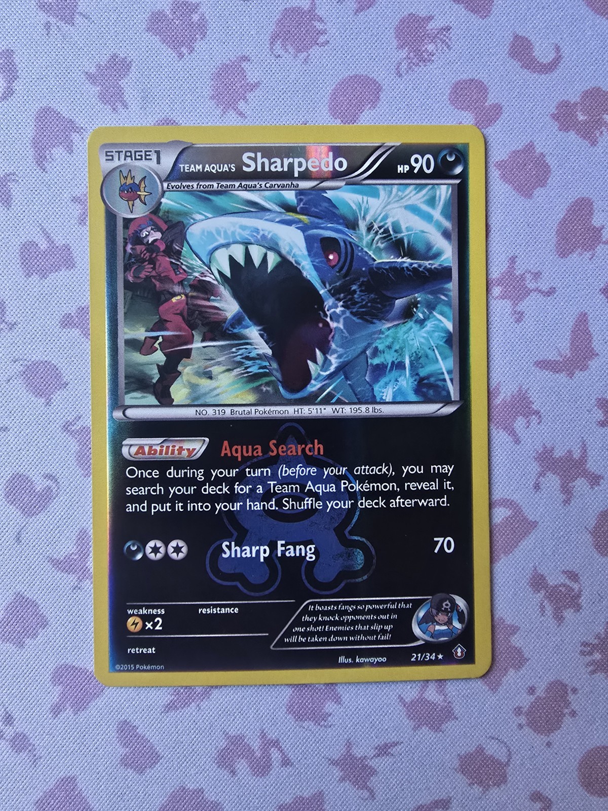 2015 Pokemon TCG - Team Aqua's Sharpedo 21/34 Double Crisis Reverse Holo Rare NM