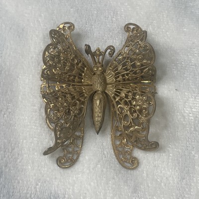 Rare VTG Miriam Haskell Signed Gold Tone Butterfly Brooch