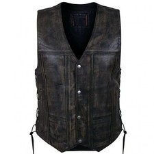 Men's New Biker 10 Pockets Concealed Carry Retro Black Lambskin Leather Vest