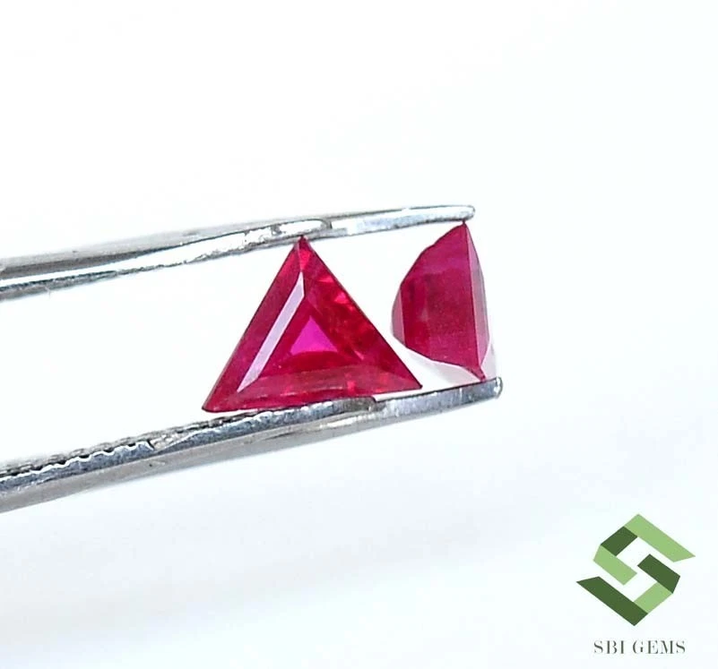 5x5 mm Certified Natural Ruby Trillion Cut Pair 0.79 CTS Burma Loose Gemstones - Image 3 of 4