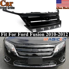 Fits 2010-12 Ford Fusion Complete Bumper Upper Grille Grill Gloss Black Assembly