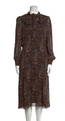 Saint Laurent Paris Hedi Slimane 2016 Paisley Silk-Lined Pussy Bow Dress