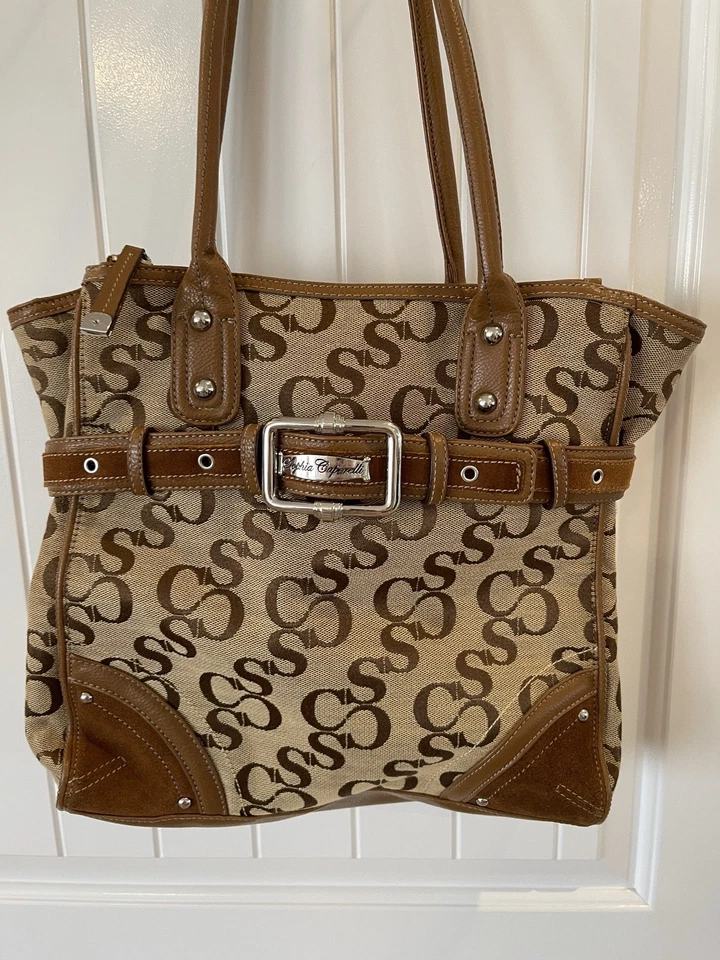 Bolso de Mano Sophia Caperelli Tostado Con Borde de Cuero Marrón Foto 3 de 4