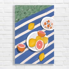 Vibrant Citrus Fruits on Striped Canvas Print Large Picture Wall Art